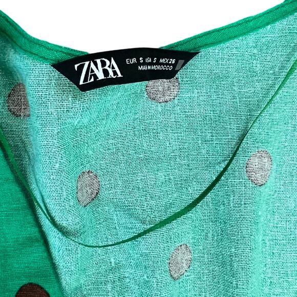 Zara Green Brown Polka Dot Midi Skirt Half Sleeve Top Set size S Blogger Fave - Picture 11 of 16